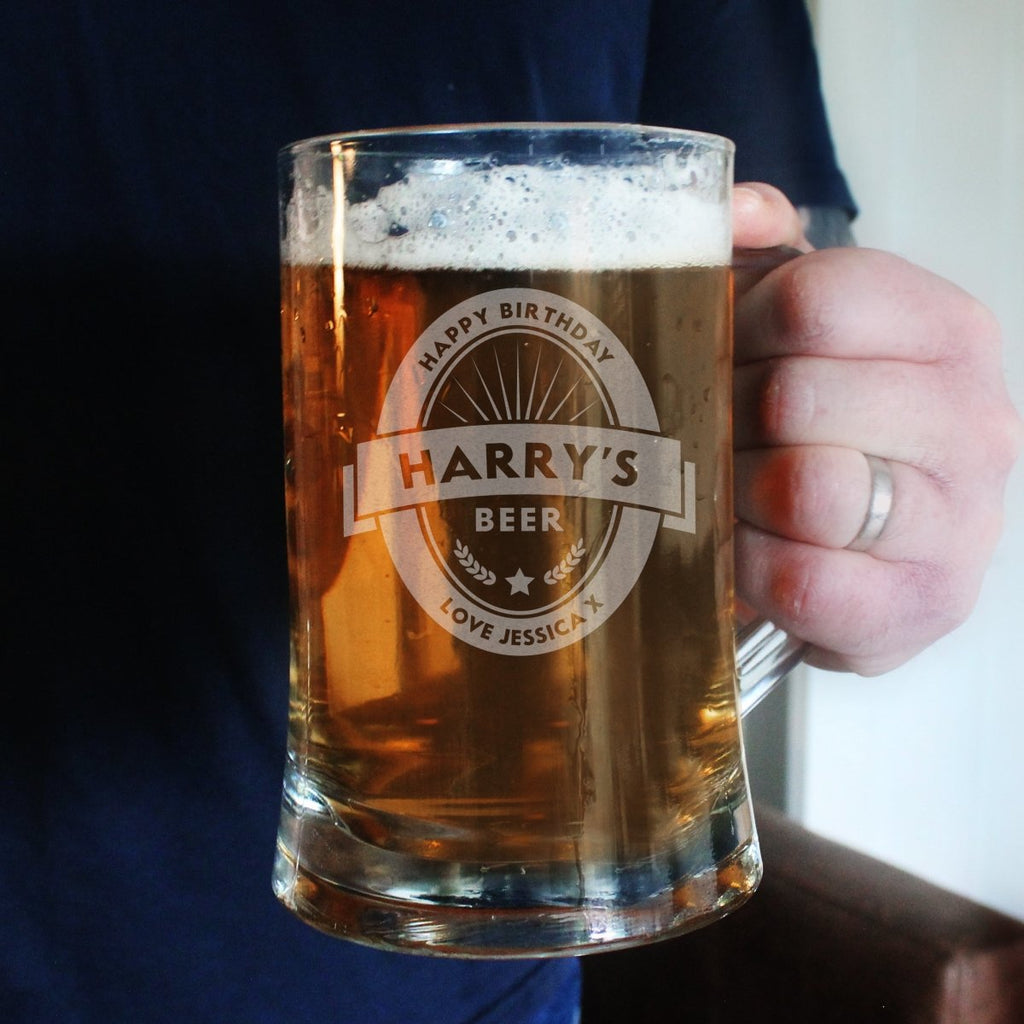 Personalised Beer Label Pint Stern Tankard, Father's day Gift for Men - Engraved Memories