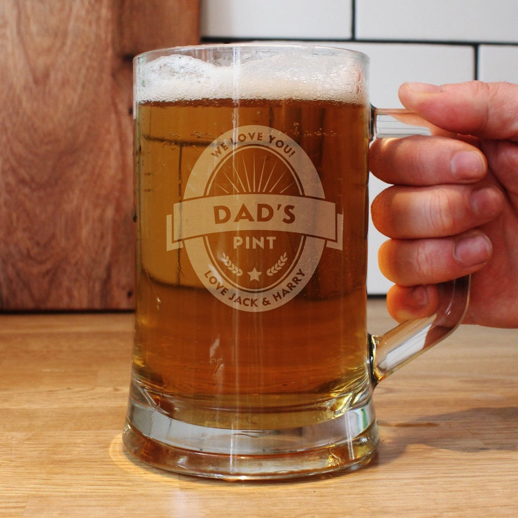 Personalised Beer Label Pint Stern Tankard, Father's day Gift for Men - Engraved Memories