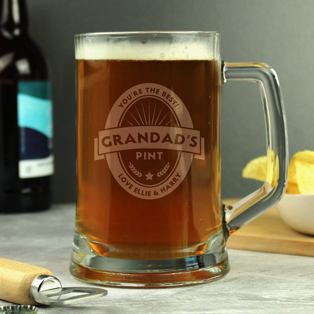 Personalised Beer Label Pint Stern Tankard, Father's day Gift for Men - Engraved Memories