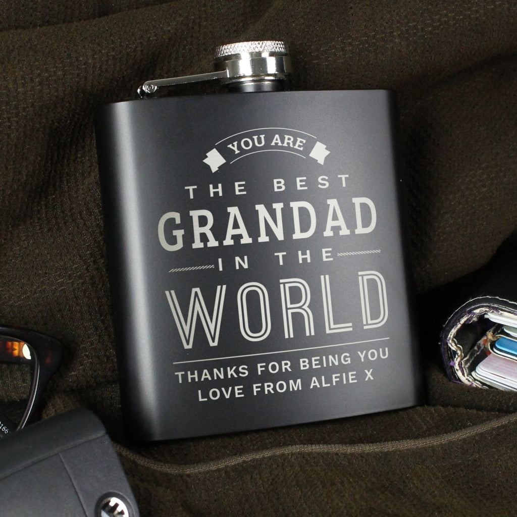 Personalised Best in The World Black Hip Flask, Father's day Gift for Men - Engraved Memories