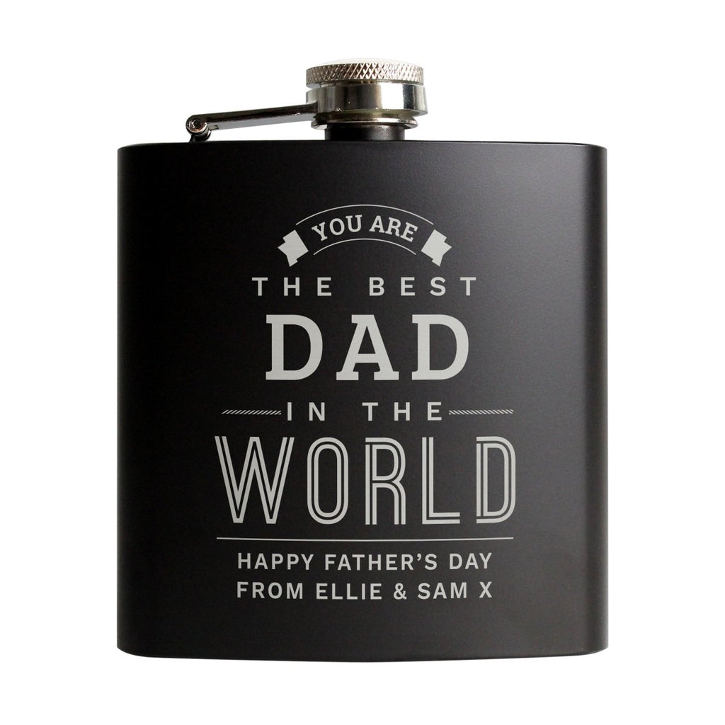 Personalised Best in The World Black Hip Flask, Father's day Gift for Men - Engraved Memories