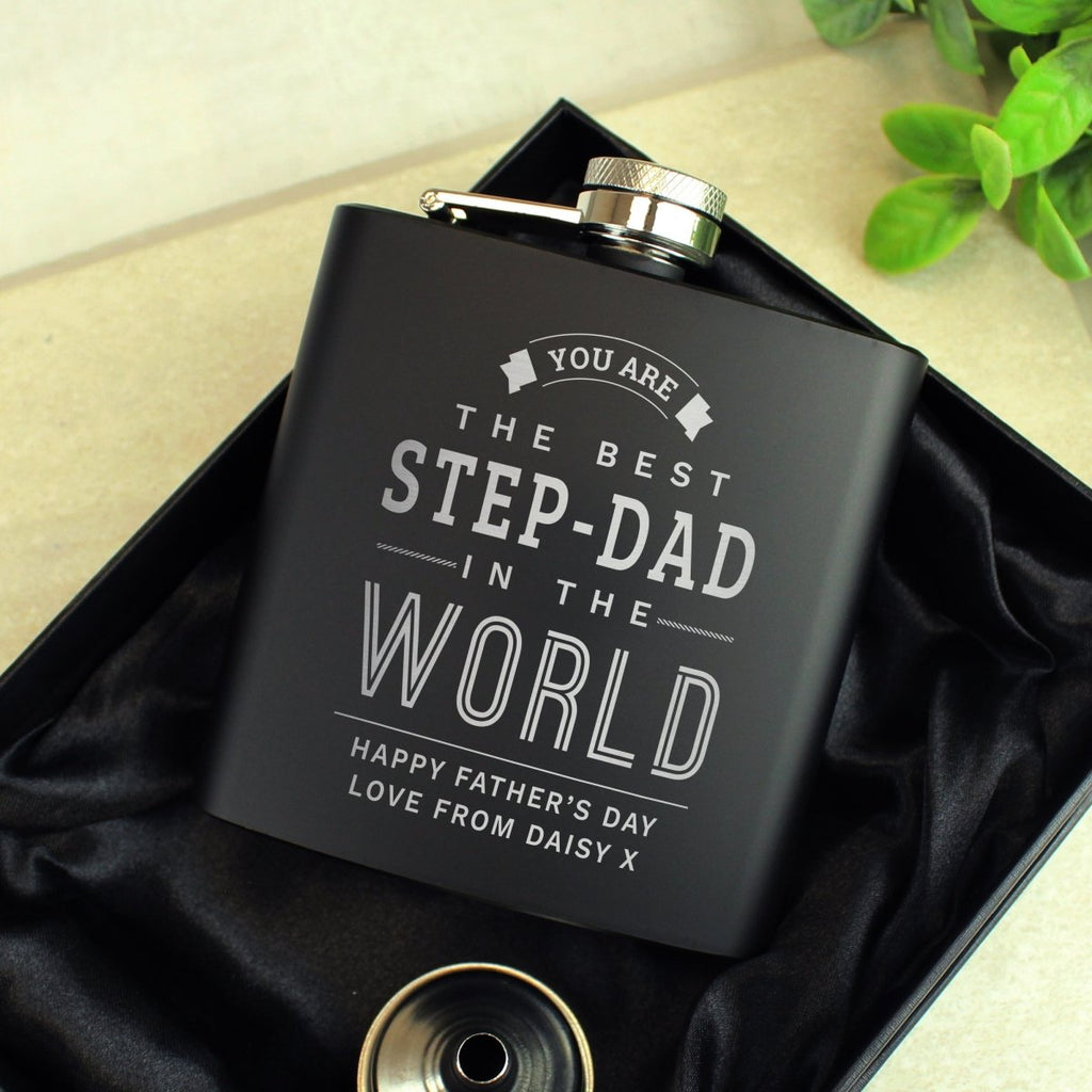 Personalised Best in The World Black Hip Flask, Father's day Gift for Men - Engraved Memories