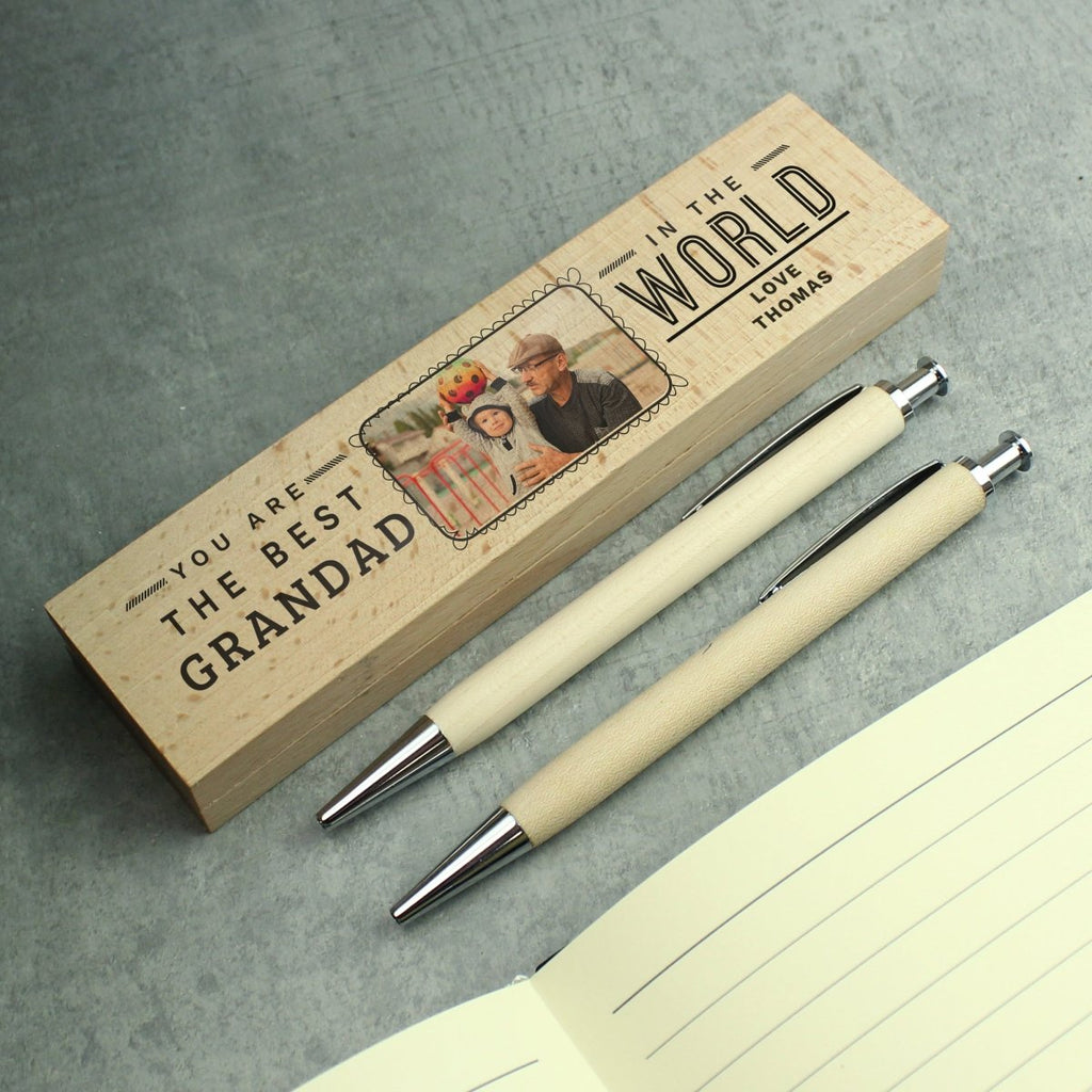 Personalised Best In The World Photo Upload Wooden Pen and Pencil Set - Engraved Memories