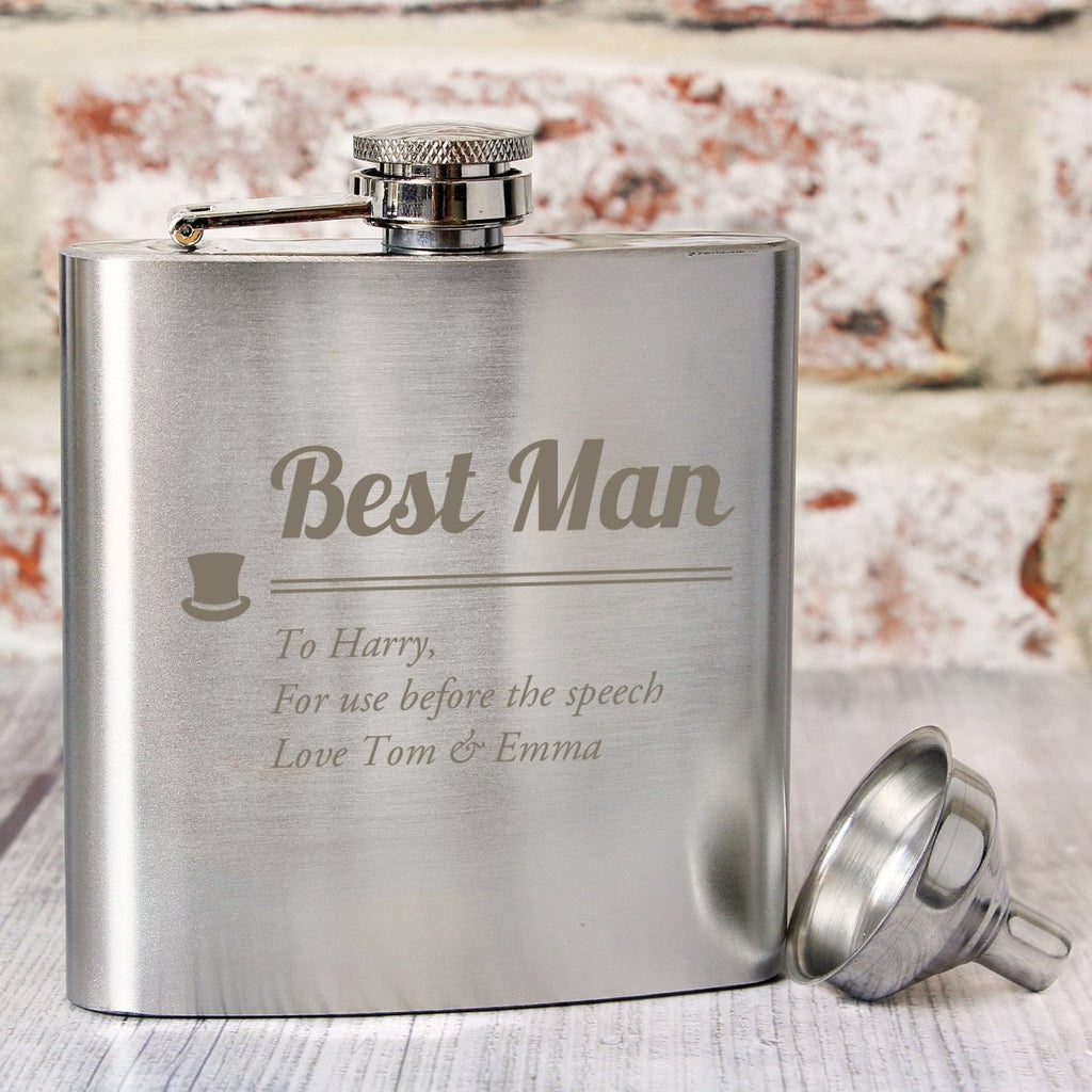 Personalised Best Man Hip Flask, Wedding gift - Engraved Memories