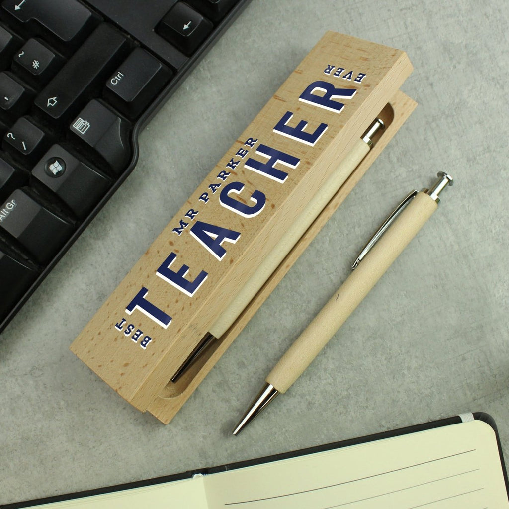 Personalised Best Teacher Wooden Pen and Pencil Set - Engraved Memories