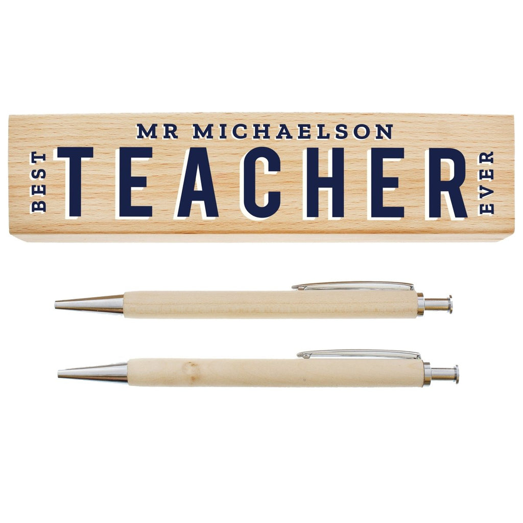 Personalised Best Teacher Wooden Pen and Pencil Set - Engraved Memories