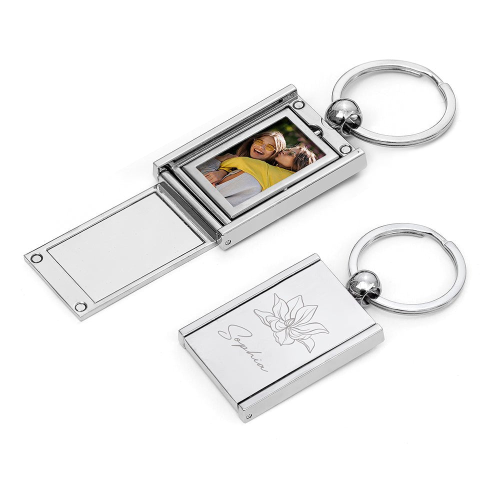 Personalised Birth Flower Frame Keyring - Engraved Memories