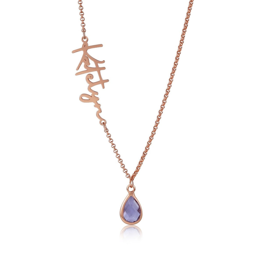 Personalised birthstone drop necklace (40+5cm), custom name chain, available in stainless steel or plated finishes