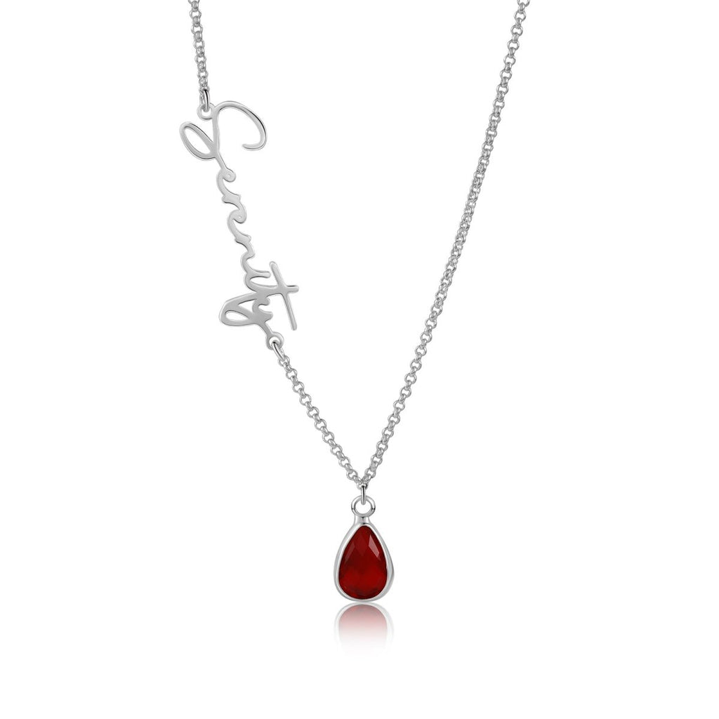 Personalised birthstone drop necklace (40+5cm), custom name chain, available in stainless steel or plated finishes
