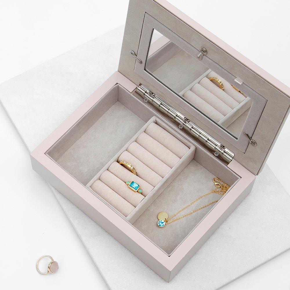 Personalised Blush Pink & Silver Photo Jewellery Box - Engraved Memories