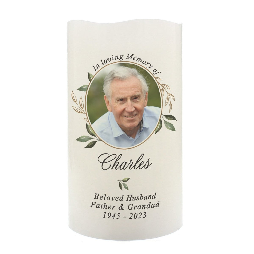 Personalised Botanical Memorial Photo Upload LED Candle - Engraved Memories