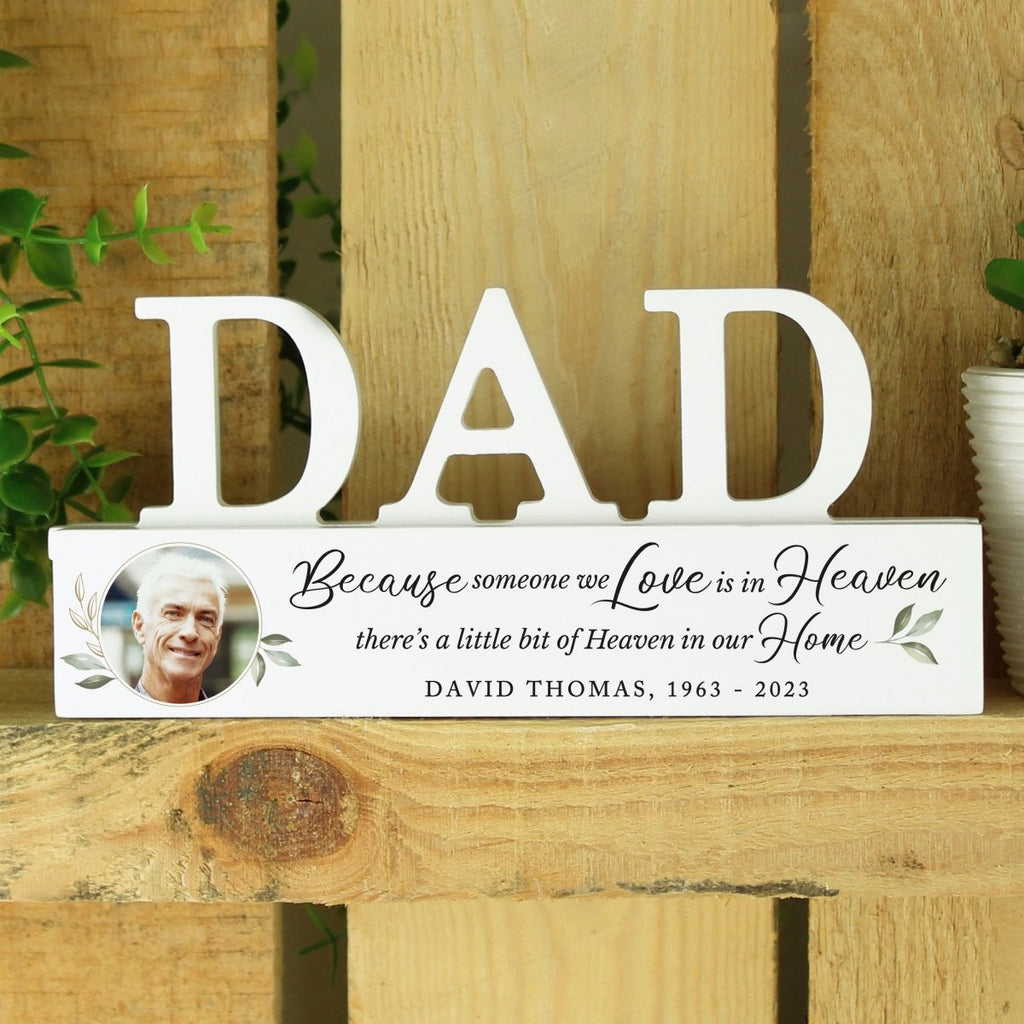 Personalised Botanical Memorial Photo Upload Wooden Dad Ornament - Engraved Memories