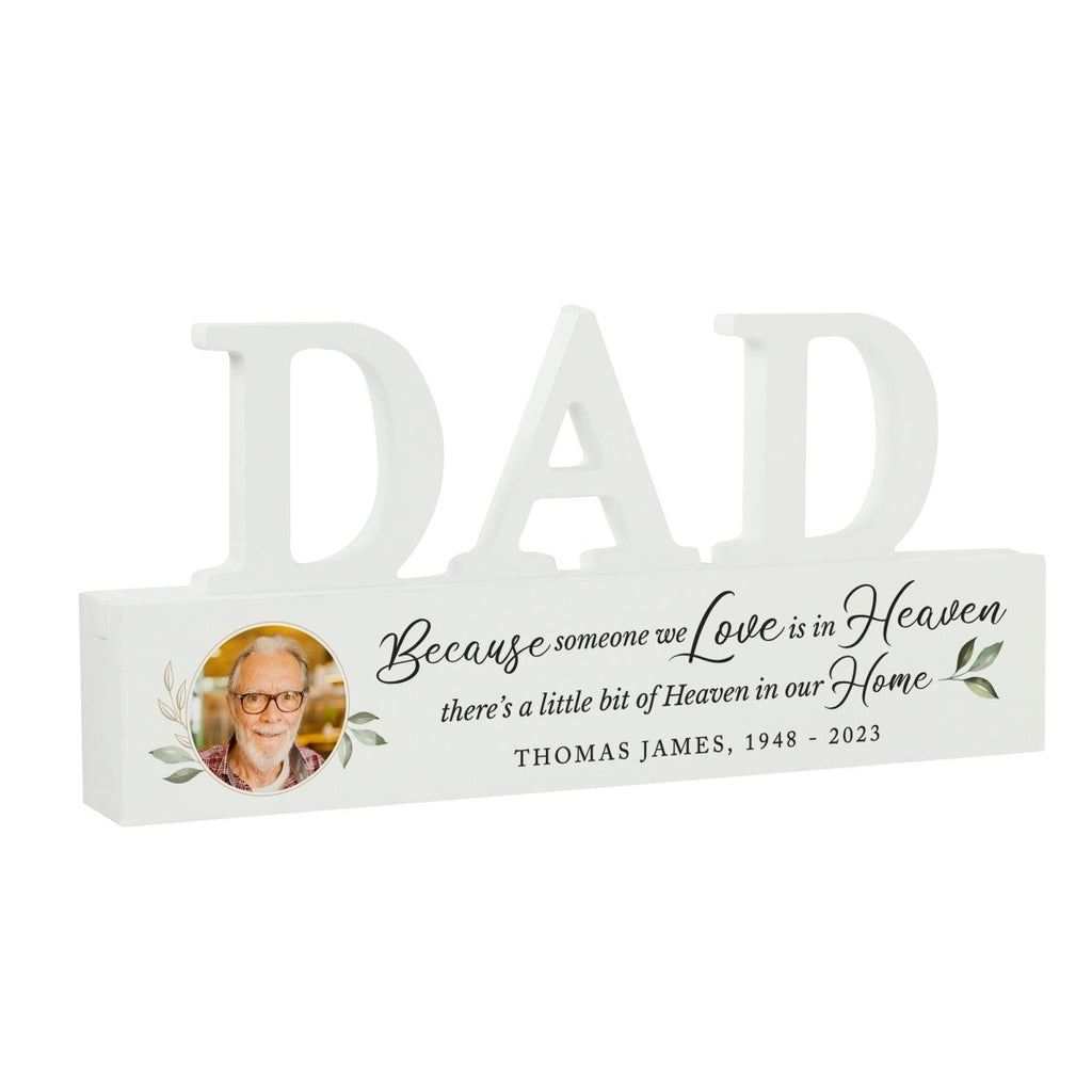 Personalised Botanical Memorial Photo Upload Wooden Dad Ornament - Engraved Memories