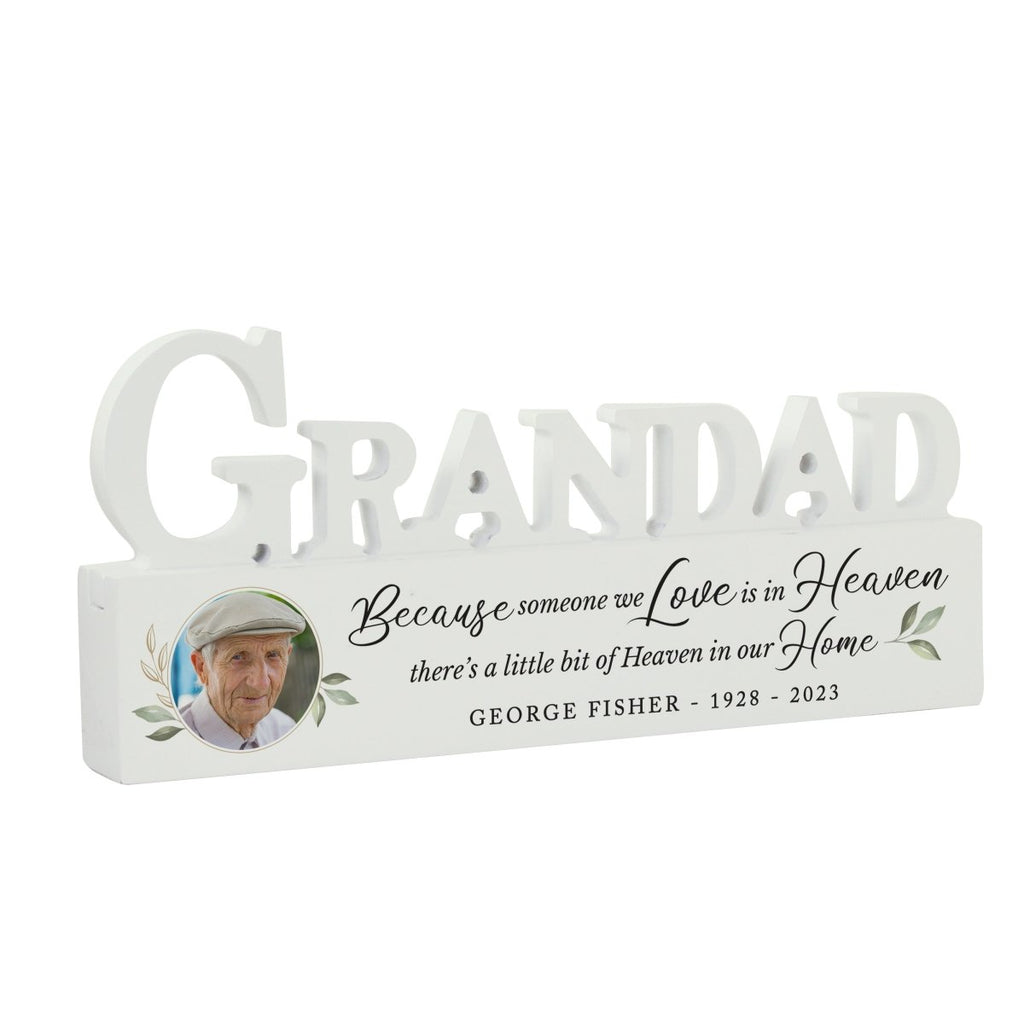 Personalised Botanical Memorial Photo Upload Wooden Grandad Ornament - Engraved Memories