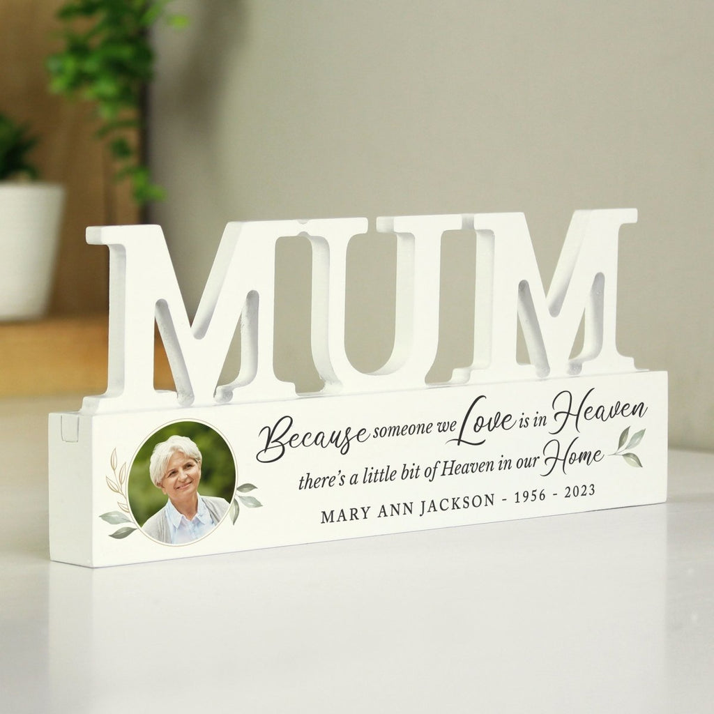 Personalised Botanical Memorial Photo Upload Wooden Mum Ornament - Engraved Memories