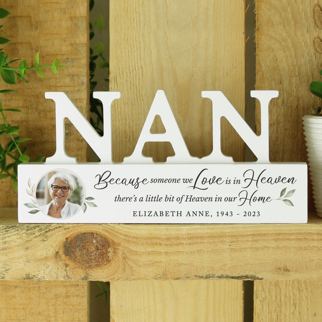 Personalised Botanical Memorial Photo Upload Wooden NAN Ornament - Engraved Memories