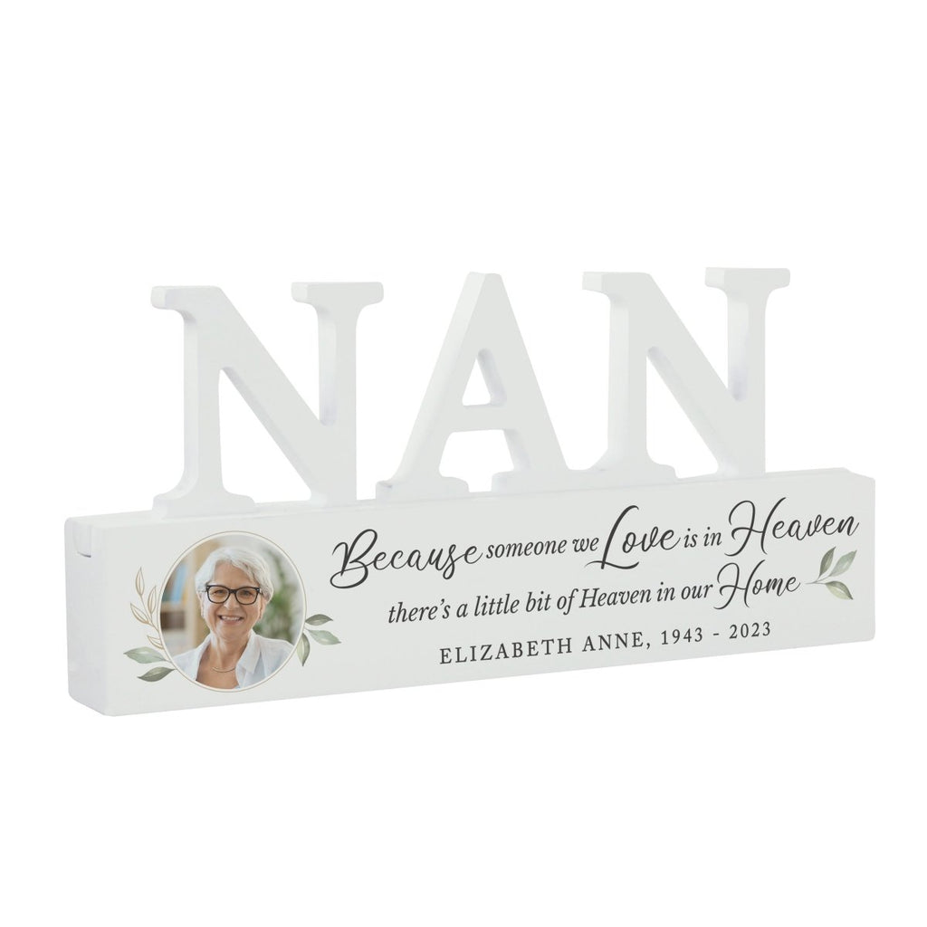 Personalised Botanical Memorial Photo Upload Wooden NAN Ornament - Engraved Memories