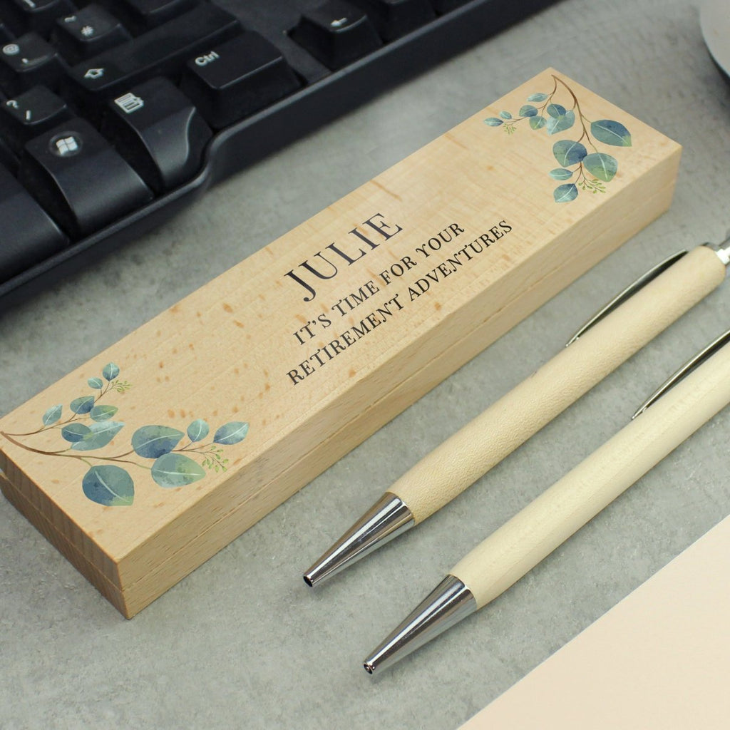 Personalised Botanical Wooden Pen and Pencil Set - Engraved Memories