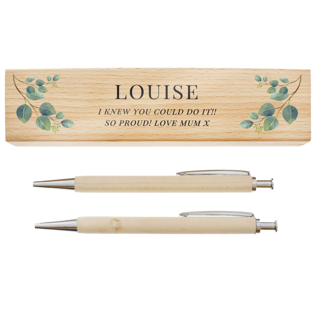 Personalised Botanical Wooden Pen and Pencil Set - Engraved Memories