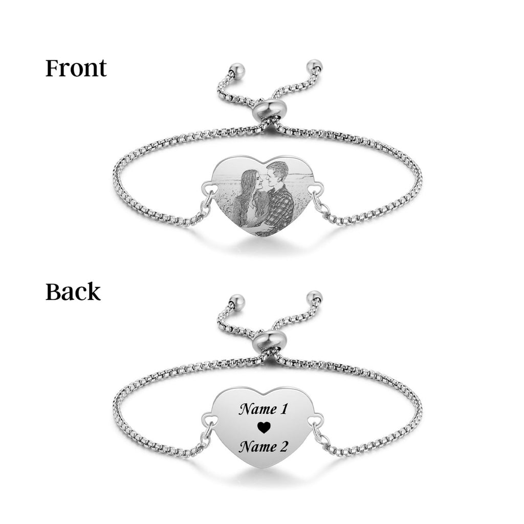 Personalised Bracelet Set, Heart Shaped Photo Engraved Couples Bracelet - Engraved Memories