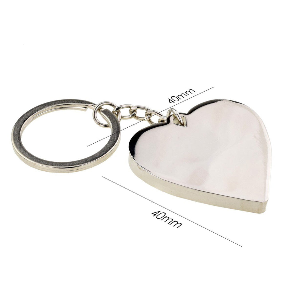 Personalized heart-shaped silver keyring with engraved special date, message, and photo, mirror polished stainless steel, 4cm x 2.5cm