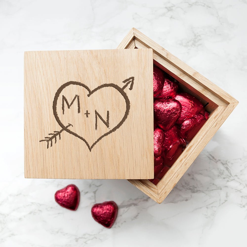 Personalised Carved Heart Oak Photo Cube - Engraved Memories
