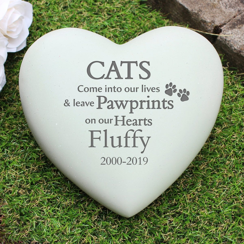 Personalised Cat Pawprints Heart Pet Memorial - Engraved Memories