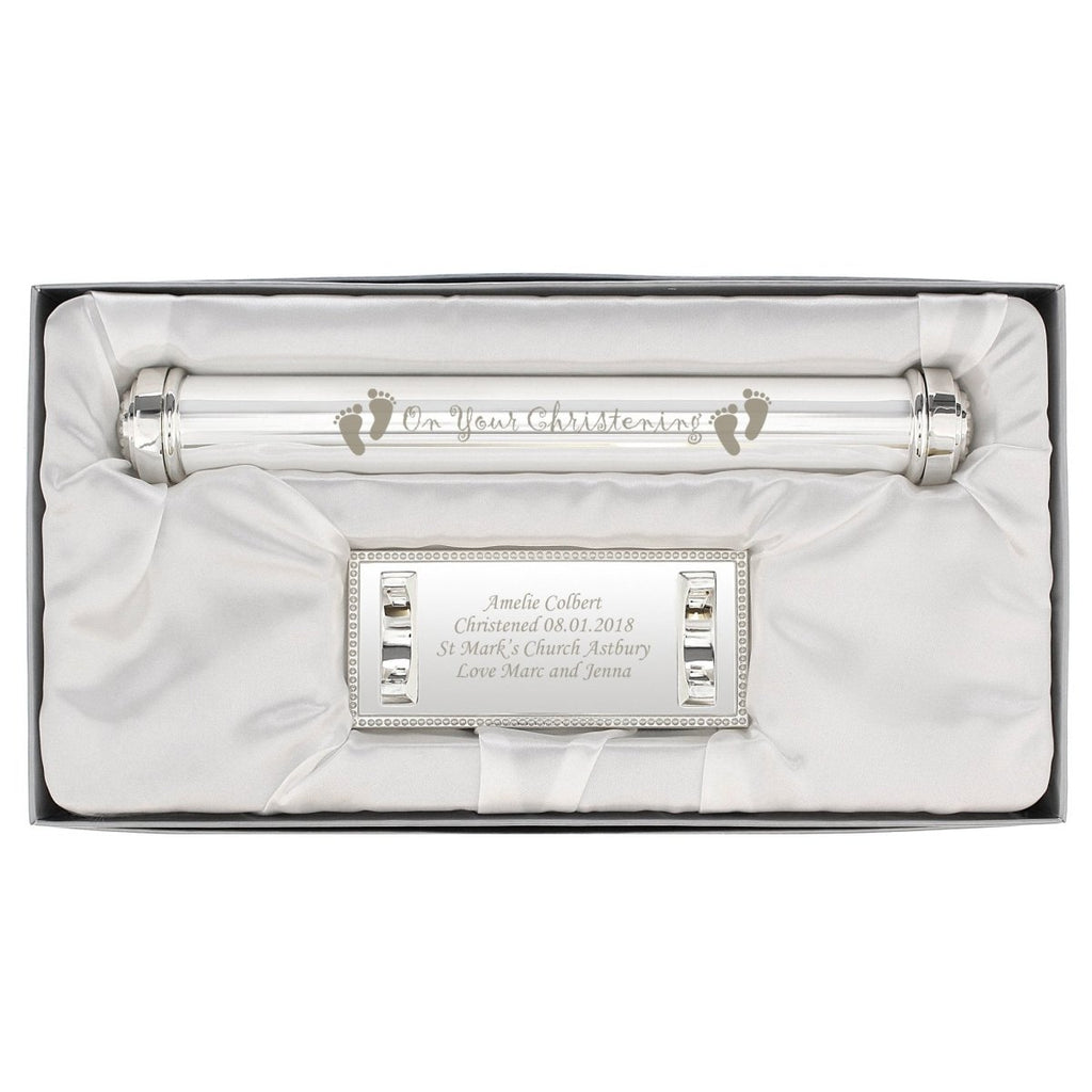 Personalised Christening Silver Plated Certificate Holder - Engraved Memories