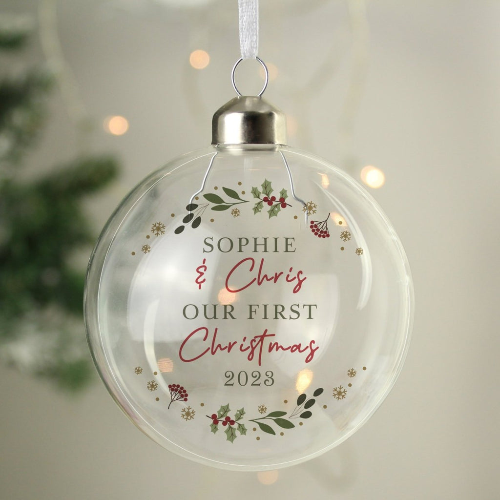 Personalised Christmas Glass Bauble - Engraved Memories