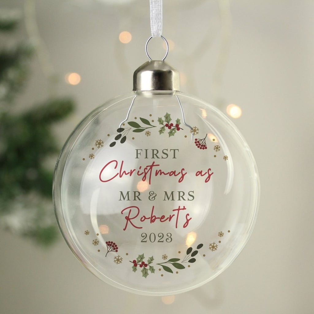 Personalised Christmas Glass Bauble - Engraved Memories