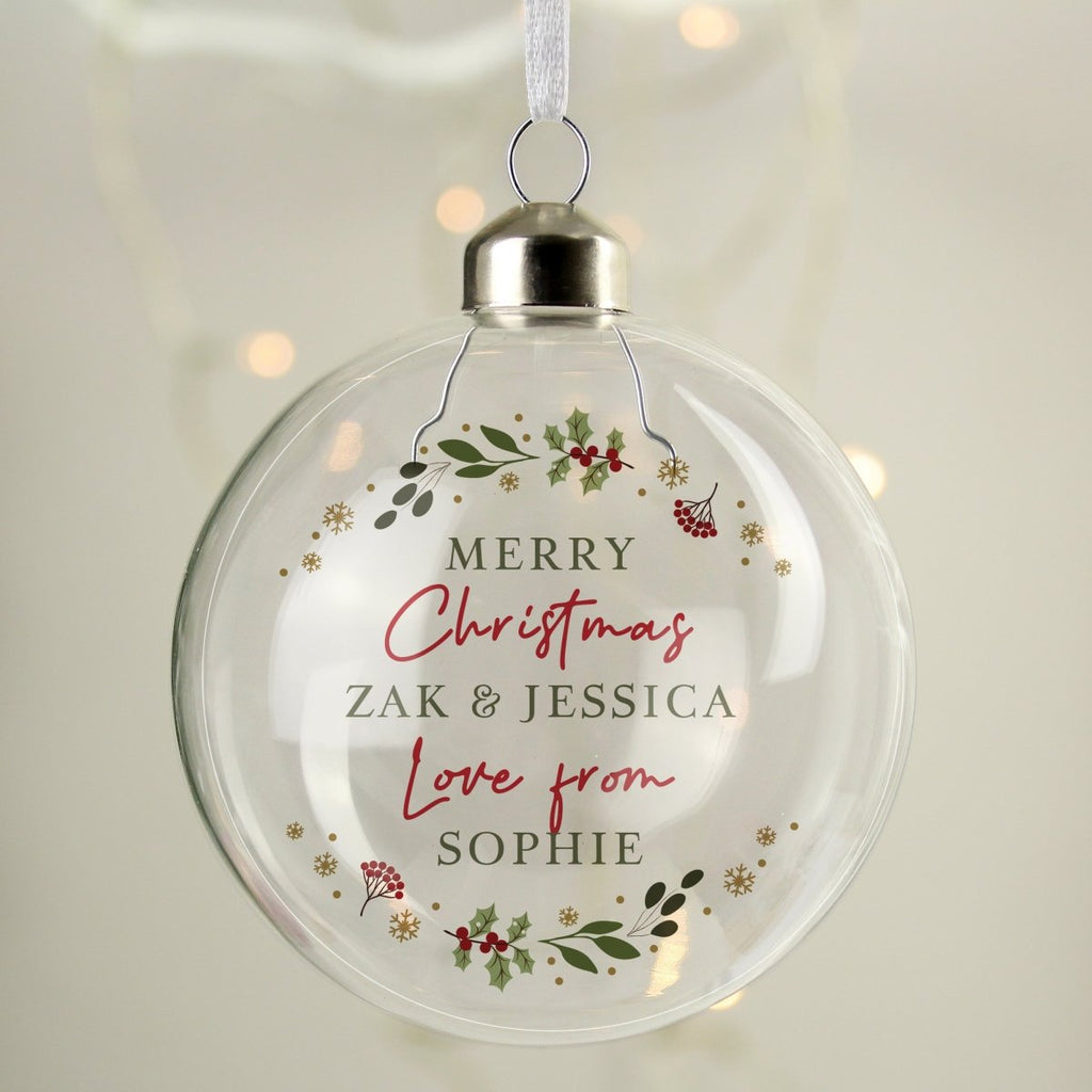 Personalised Christmas Glass Bauble - Engraved Memories