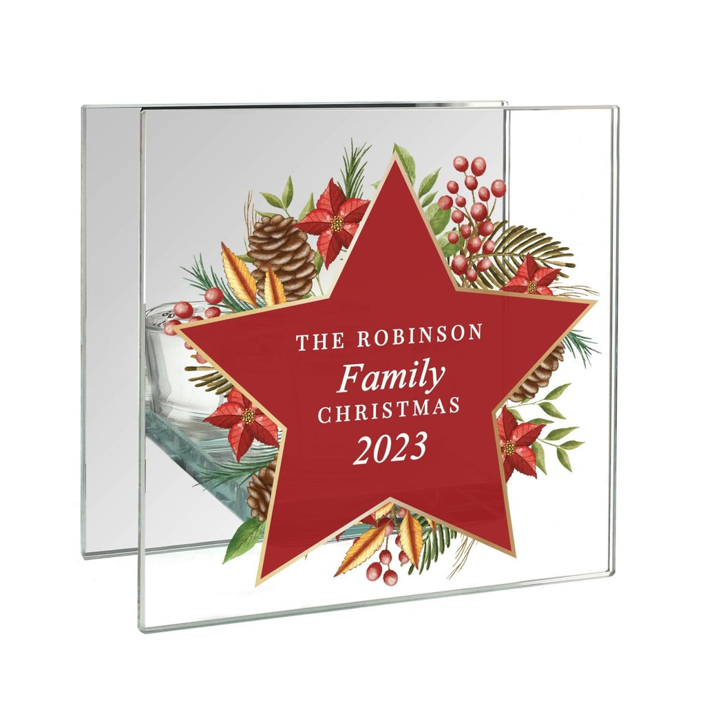 Personalised Christmas Glass Tea Light Candle Holder - Engraved Memories