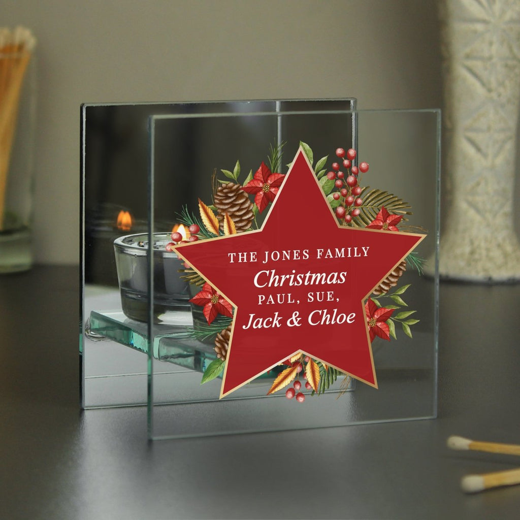 Personalised Christmas Glass Tea Light Candle Holder - Engraved Memories