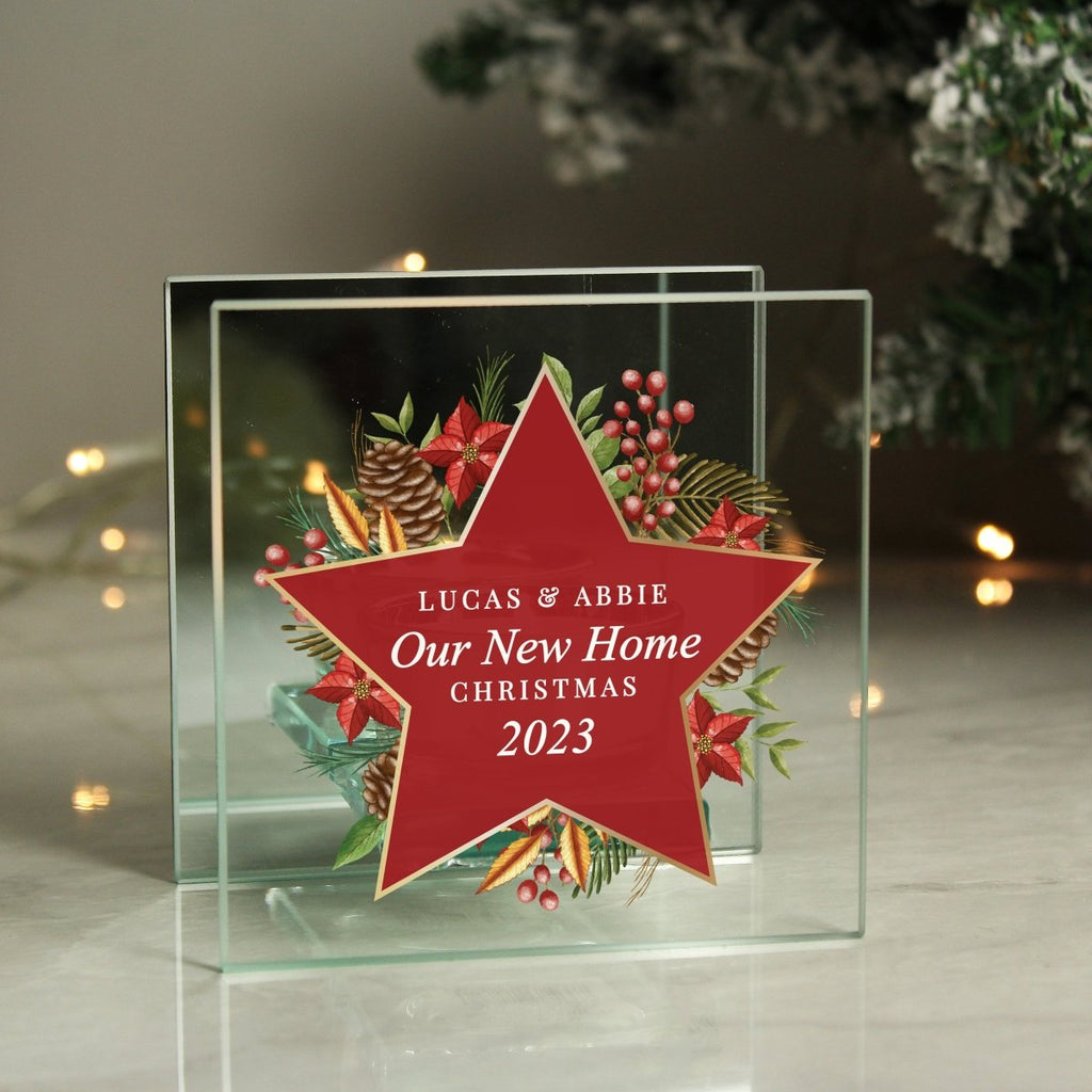 Personalised Christmas Glass Tea Light Candle Holder - Engraved Memories