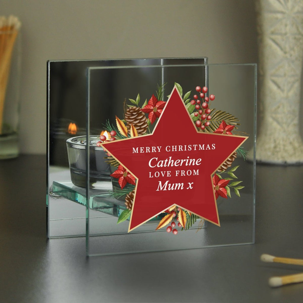 Personalised Christmas Glass Tea Light Candle Holder - Engraved Memories