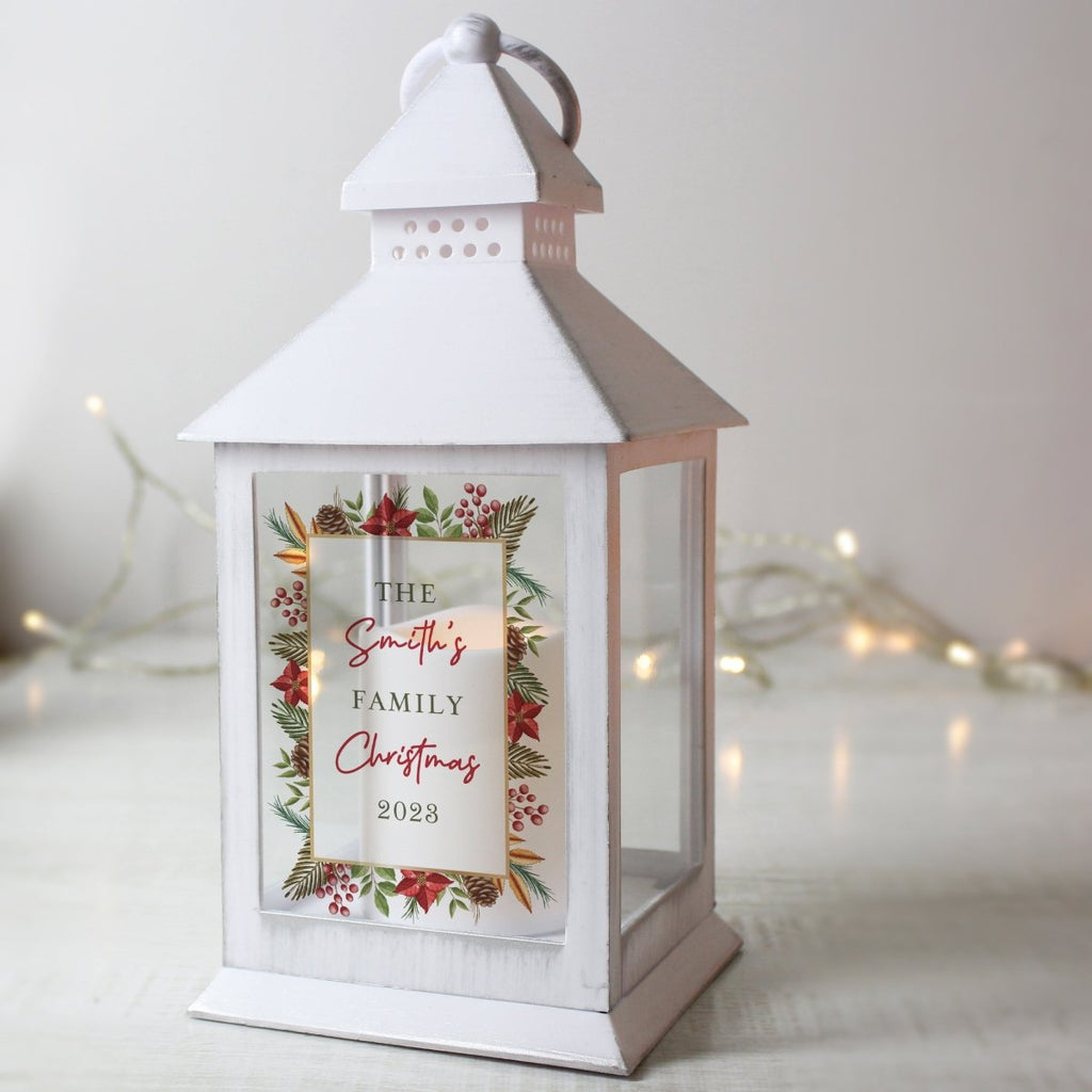 Personalised Christmas White LED Lantern - Engraved Memories