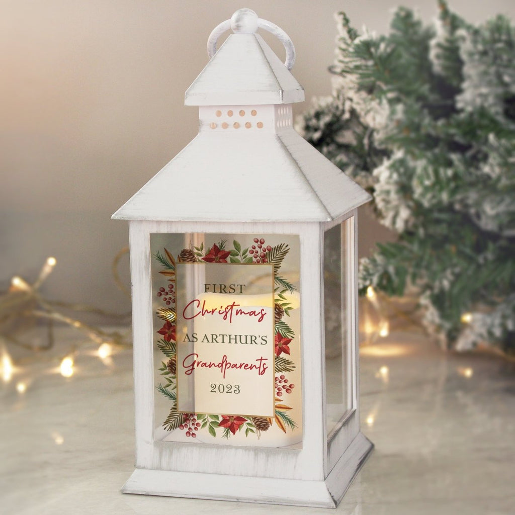 Personalised Christmas White LED Lantern - Engraved Memories