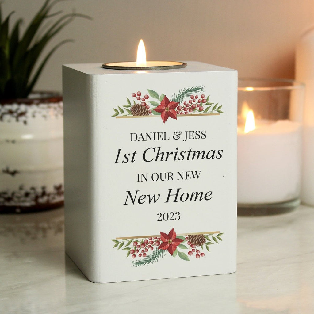 Personalised Christmas Wooden Tealight Holder - Engraved Memories
