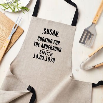 Personalised Cooking Since Linen Apron - Engraved Memories