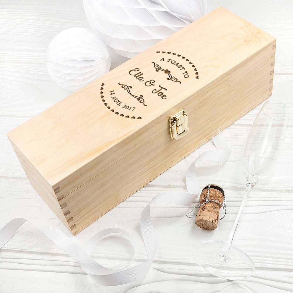 Personalised Couple Name In Heart Frame Wine Box - Engraved Memories
