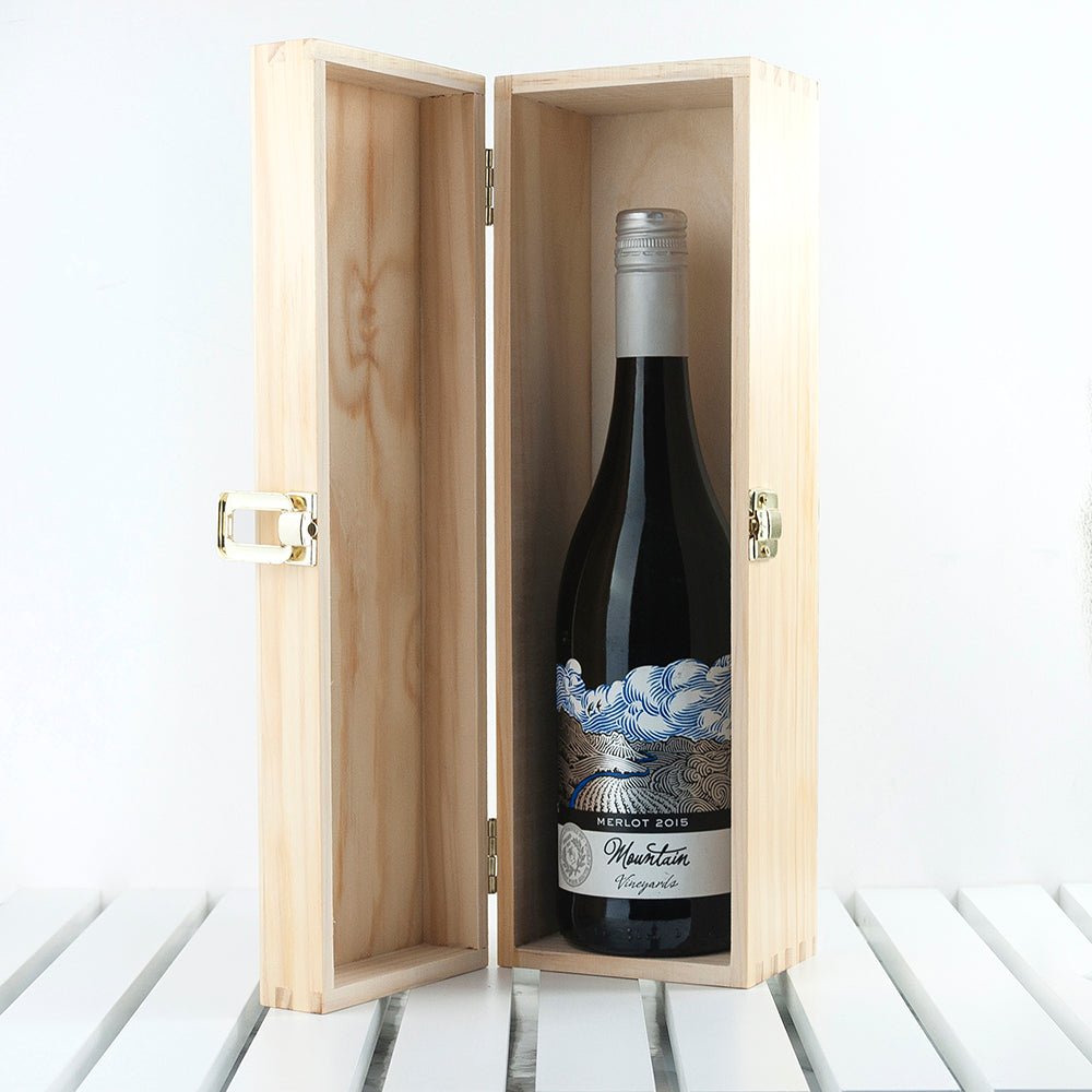 Personalized Couple Name in Heart Frame Wine Box. Laser engraved on pine wood, featuring polished brass hinges. Customizable with names. 