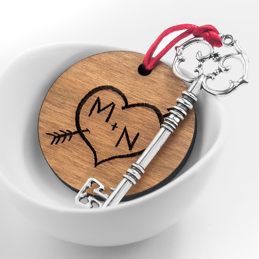 Personalised Couple's Carved Heart Initials Keepsake - Engraved Memories