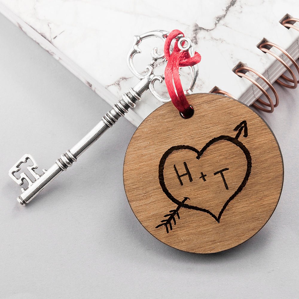 Personalised Couple's Carved Heart Initials Keepsake - Engraved Memories