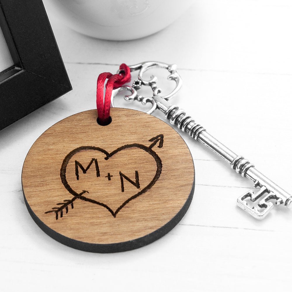 Personalised Couple's Carved Heart Initials Keepsake - Engraved Memories