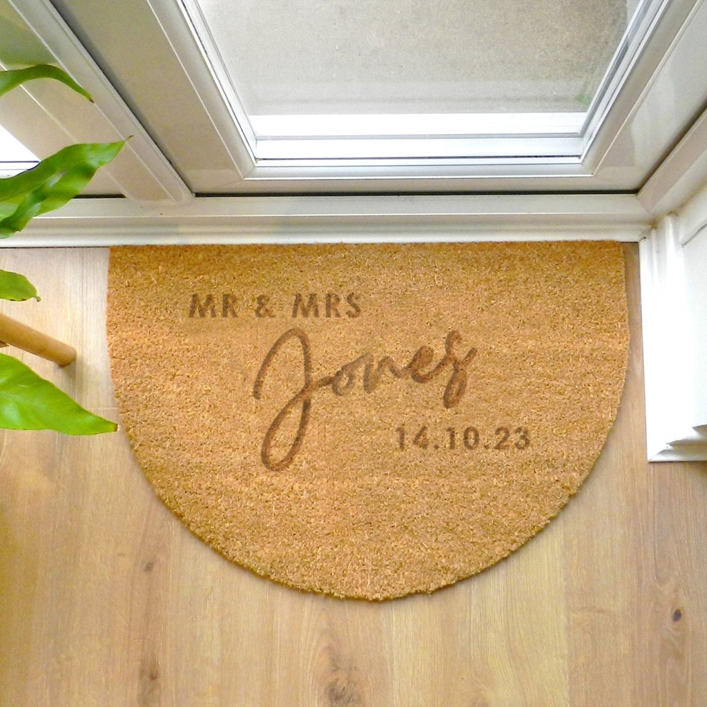 Personalised Couples Half Moon Indoor Doormat - Engraved Memories