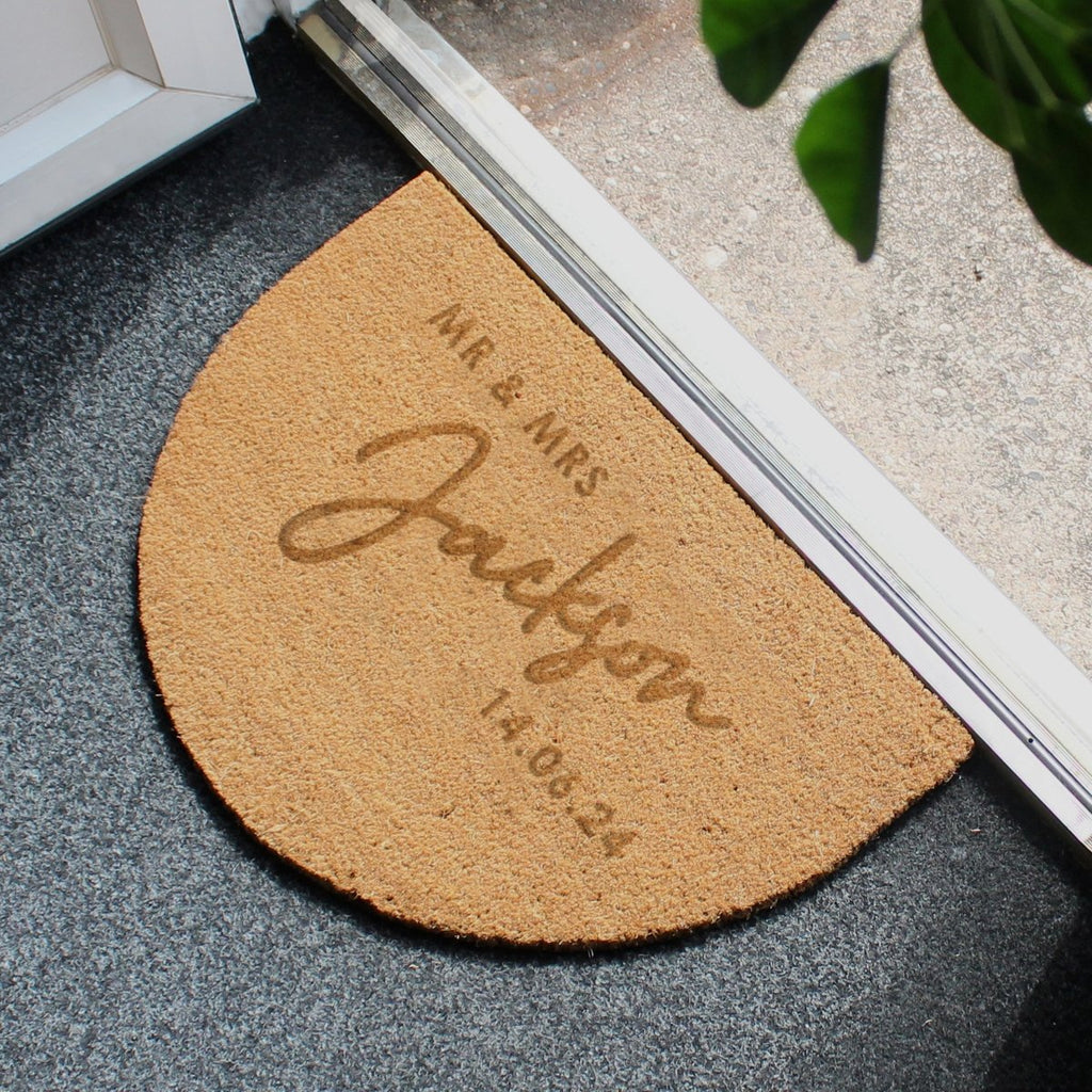Personalised Couples Half Moon Indoor Doormat - Engraved Memories