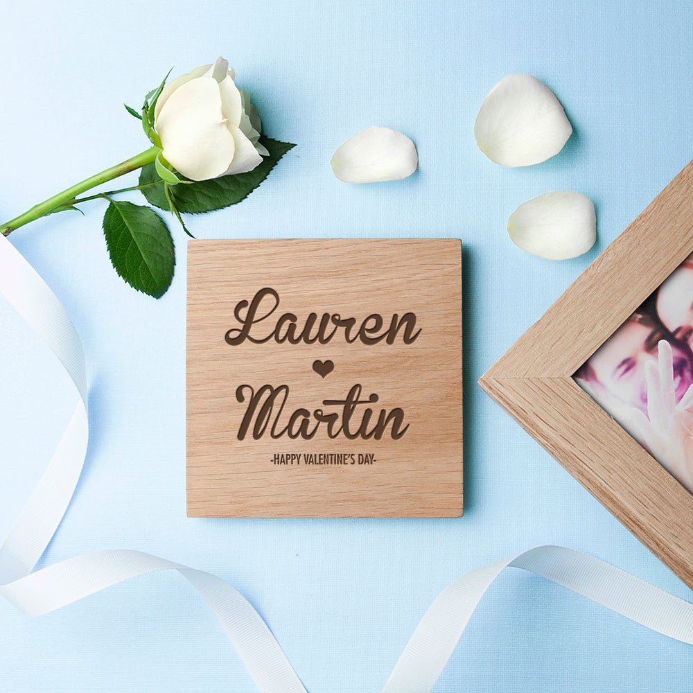 Personalised Couple's Names Oak Photo Cube - Engraved Memories