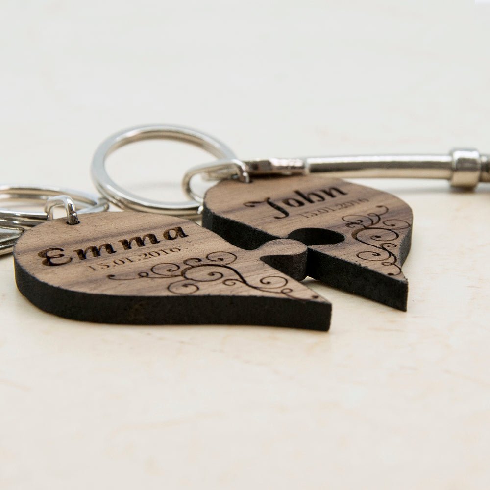 Personalised Couples' Romantic Joining Heart Keyring - Engraved Memories