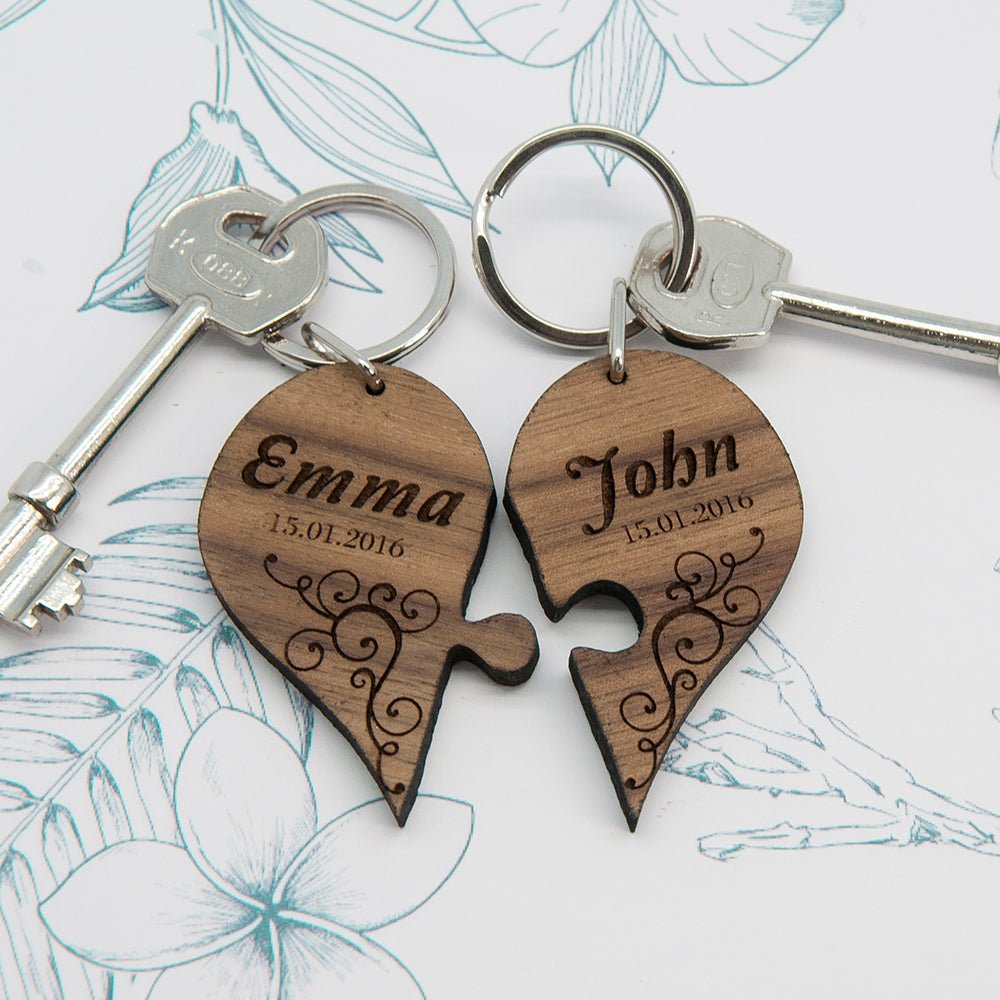 Personalised Couples' Romantic Joining Heart Keyring - Engraved Memories