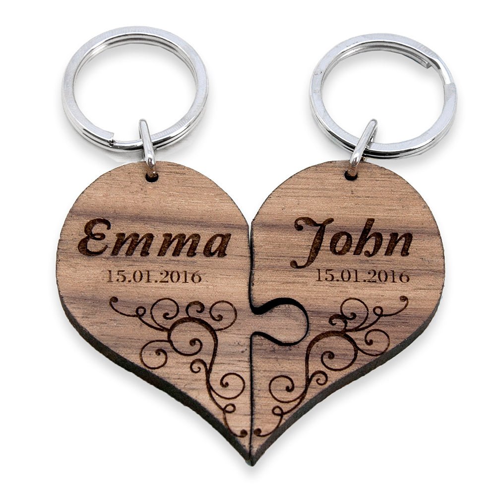 Personalised Couples' Romantic Joining Heart Keyring - Engraved Memories